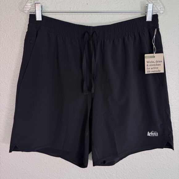REI Active Pursuits 7" Shorts Mens Medium Athletic Unlined UPF 50 NEW M Black - Picture 1 of 11